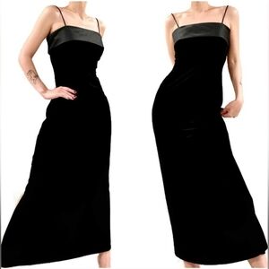 Alex Evenings Vintage Black Velvet Satin Flap Maxi Evening Gown Size 8